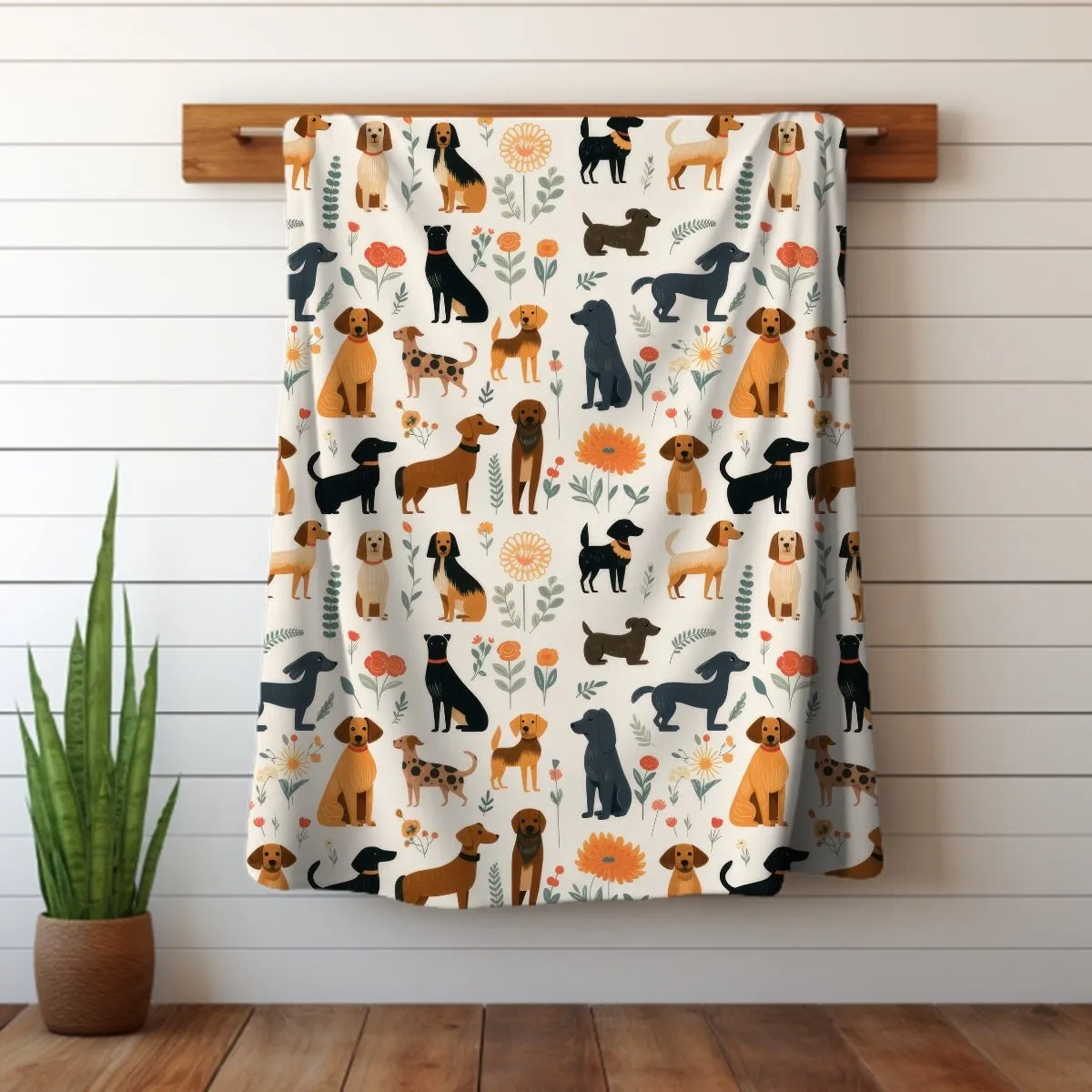 Cream Dogs Throw Blanket