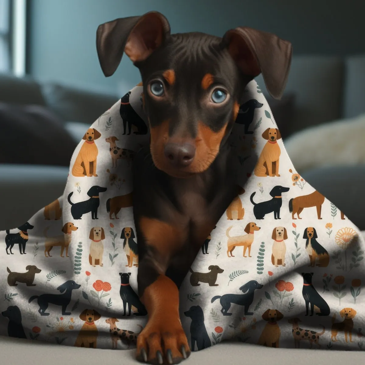 Cream Dogs Throw Blanket