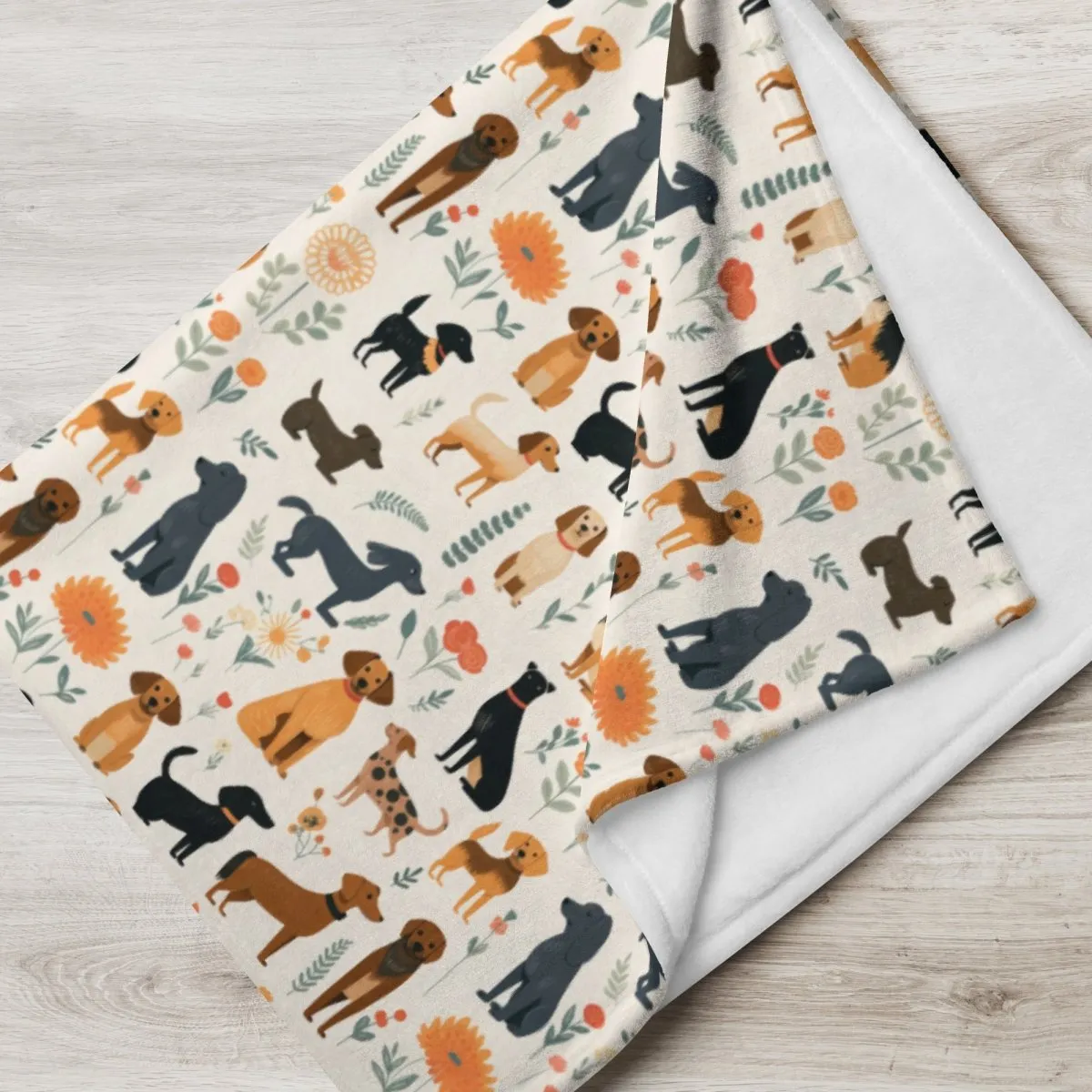 Cream Dogs Throw Blanket