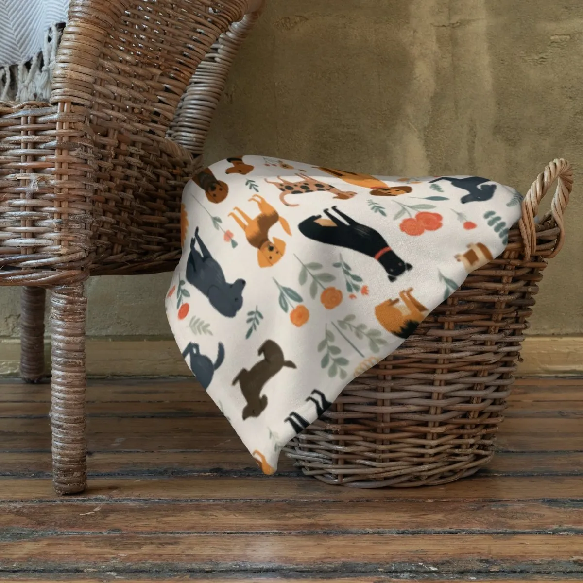 Cream Dogs Throw Blanket