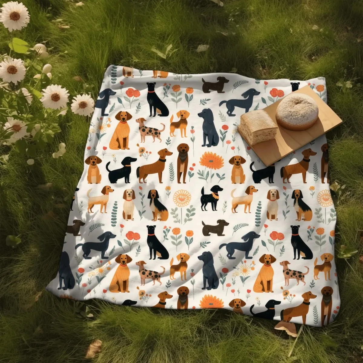 Cream Dogs Throw Blanket