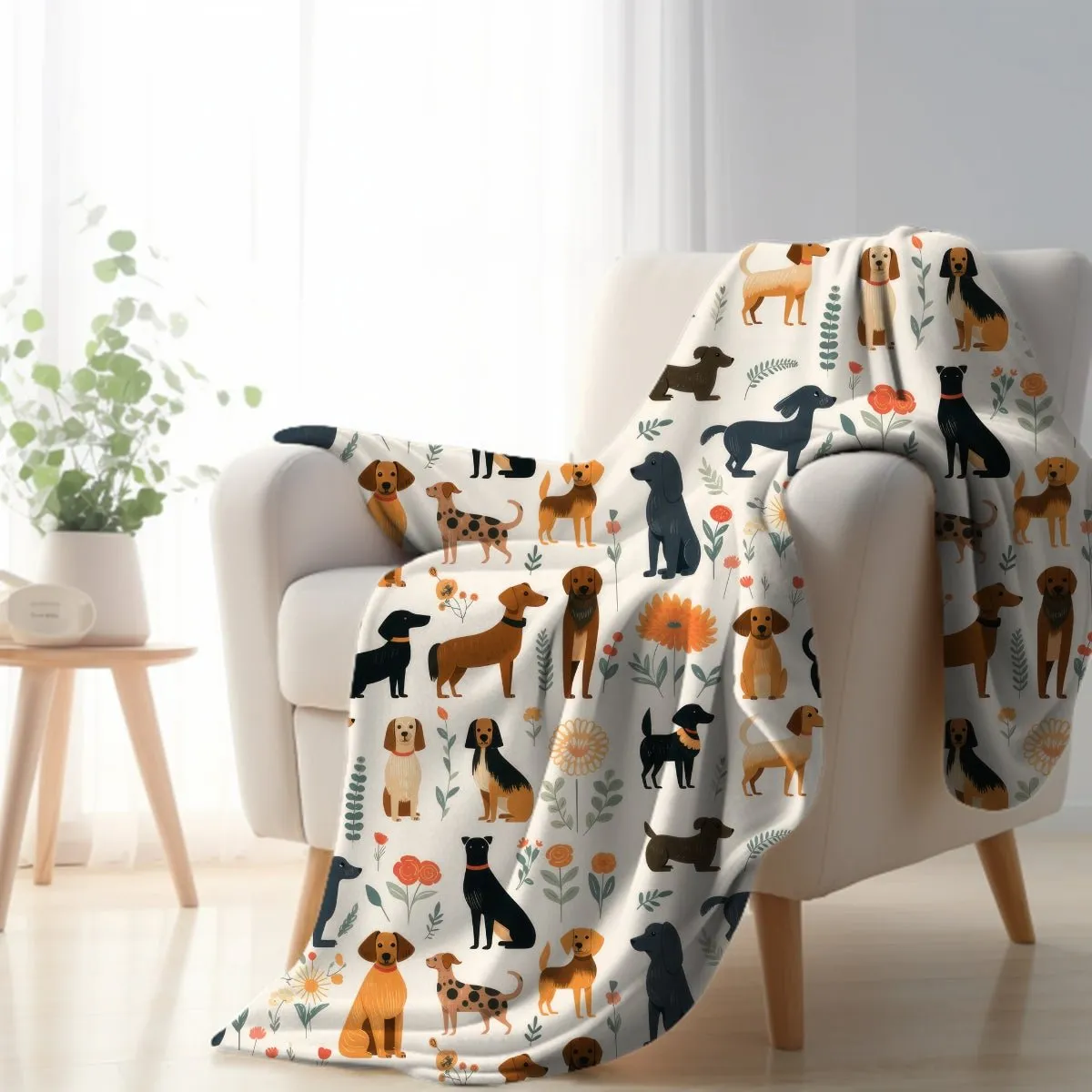 Cream Dogs Throw Blanket