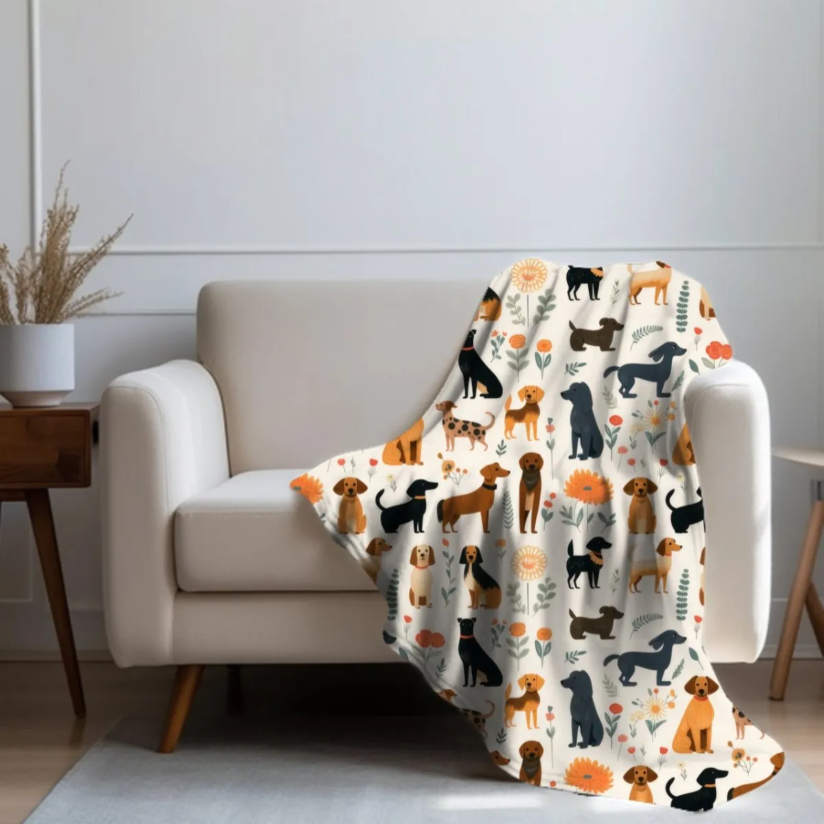 Cream Dogs Throw Blanket