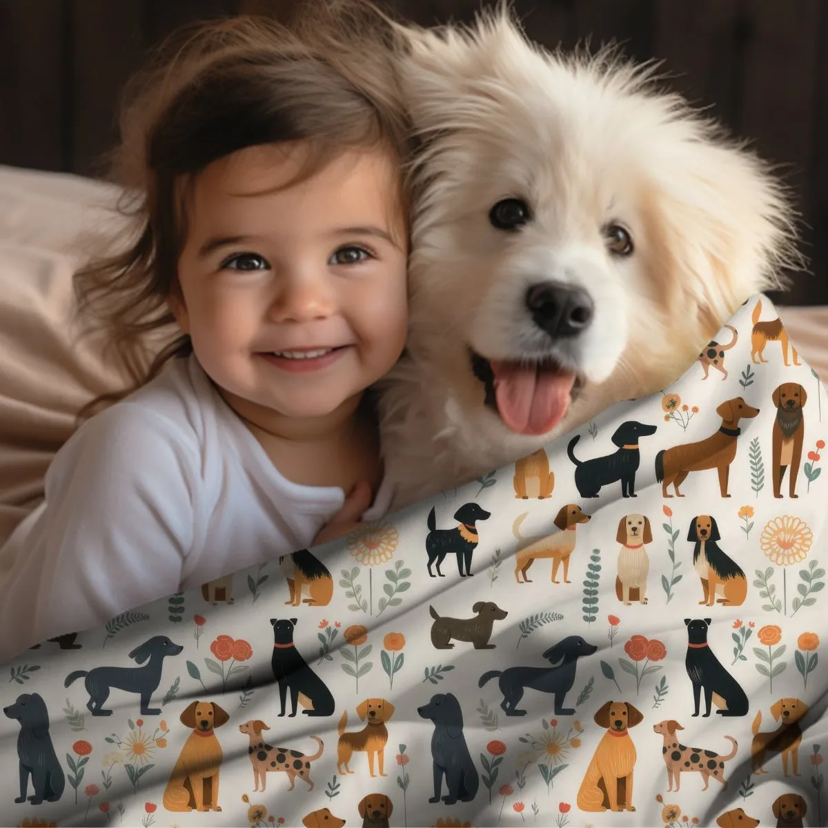 Cream Dogs Throw Blanket