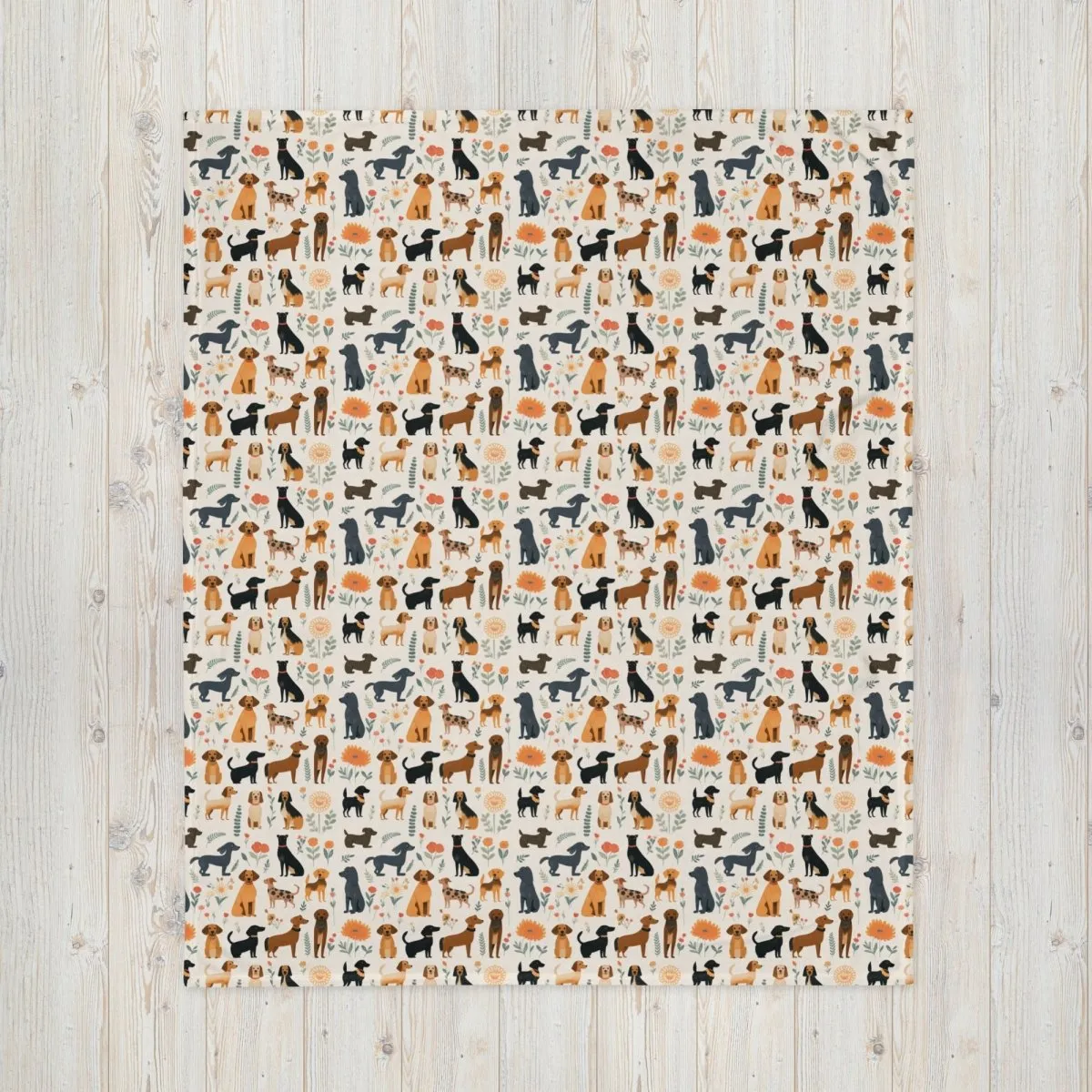 Cream Dogs Throw Blanket
