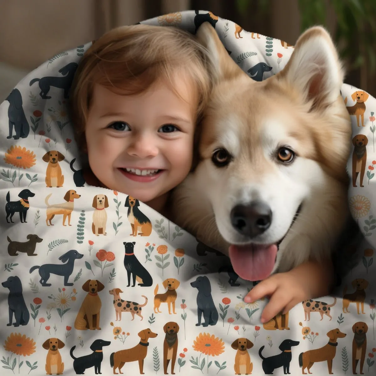 Cream Dogs Throw Blanket
