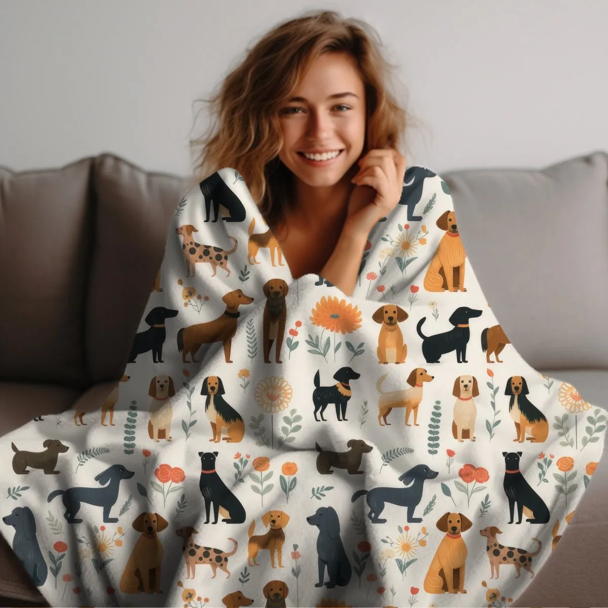 Cream Dogs Throw Blanket
