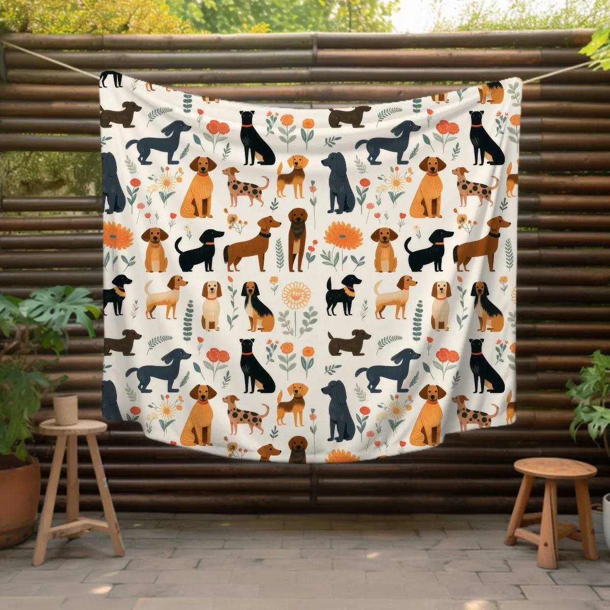 Cream Dogs Throw Blanket