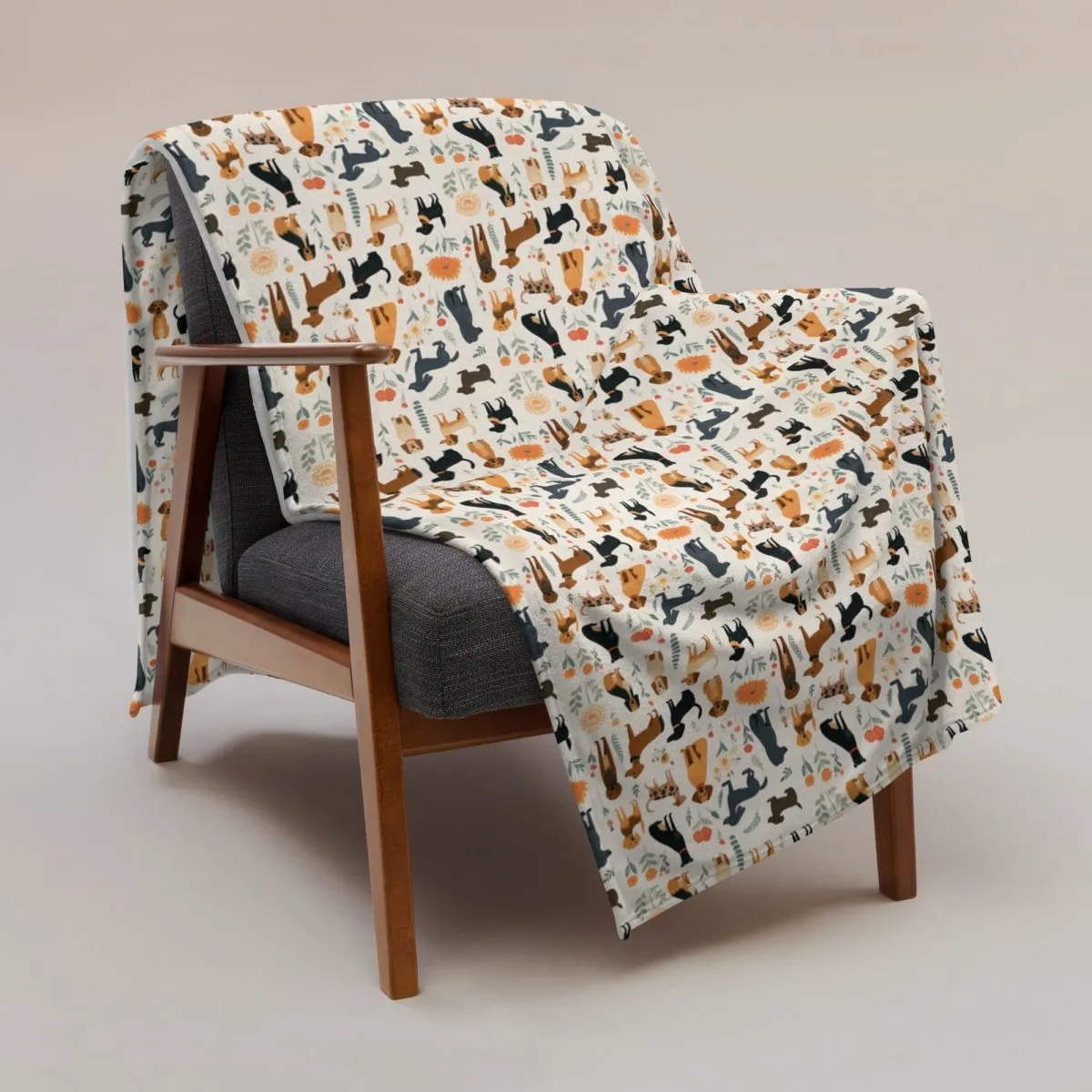 Cream Dogs Throw Blanket