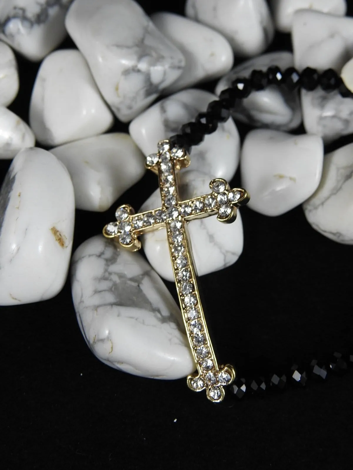 Cross Bracelet (Black or Silver)