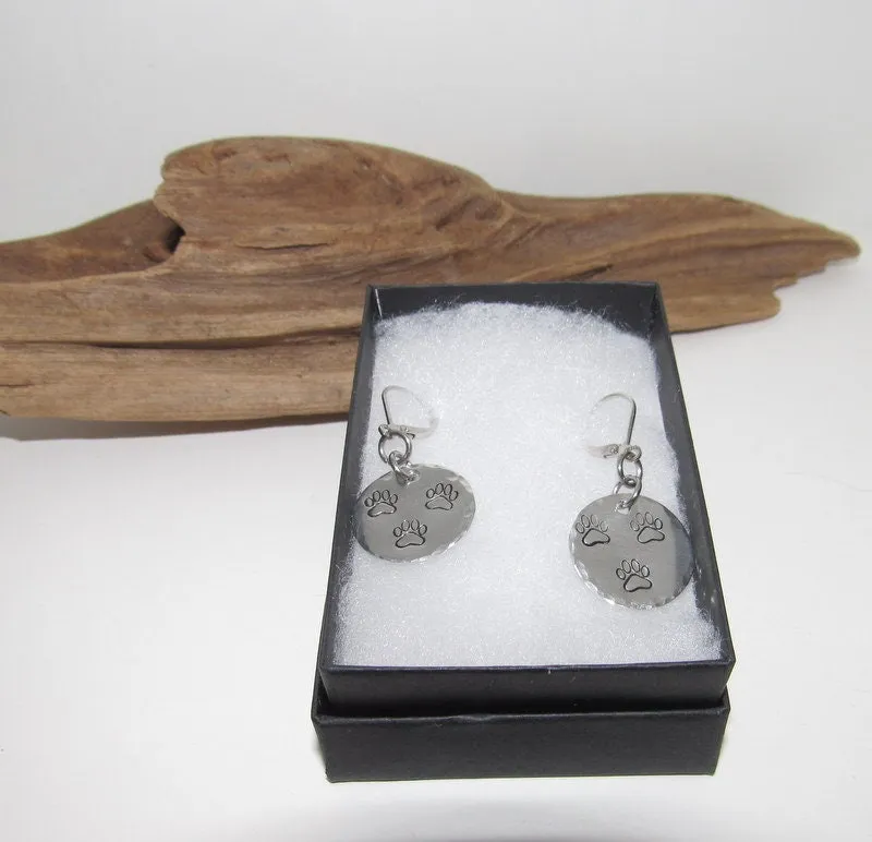 Custom personalized paw print earrings, dangle drop Dog mom earrings, pet lover gifts for her, puppy mom gifts, custom hand stamped jewelry