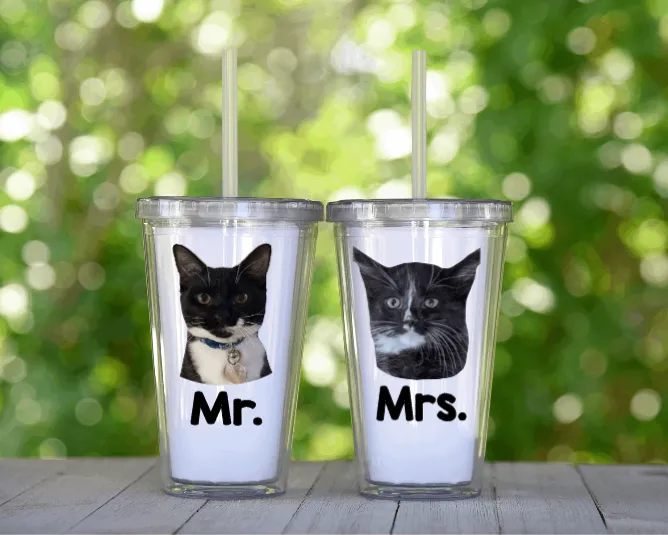 Custom Photo Tumbler with Lid & Straw, Clear Plastic Tumbler Personalized with Photo/Text of your Choice