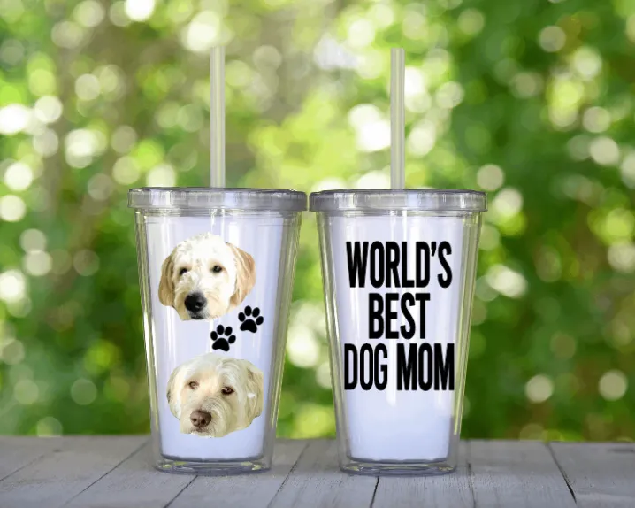 Custom Photo Tumbler with Lid & Straw, Clear Plastic Tumbler Personalized with Photo/Text of your Choice