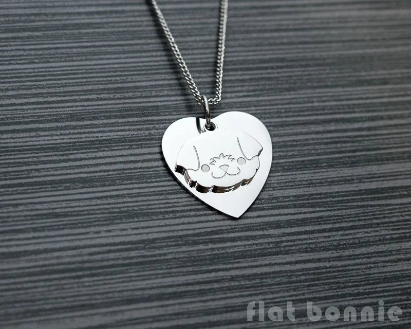 Cute animal charm necklace with metal heart - Kawaii jewelry - Bunny, Dog, Cat, Guinea Pig