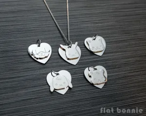Cute animal charm necklace with metal heart - Kawaii jewelry - Bunny, Dog, Cat, Guinea Pig