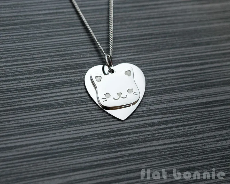 Cute animal charm necklace with metal heart - Kawaii jewelry - Bunny, Dog, Cat, Guinea Pig