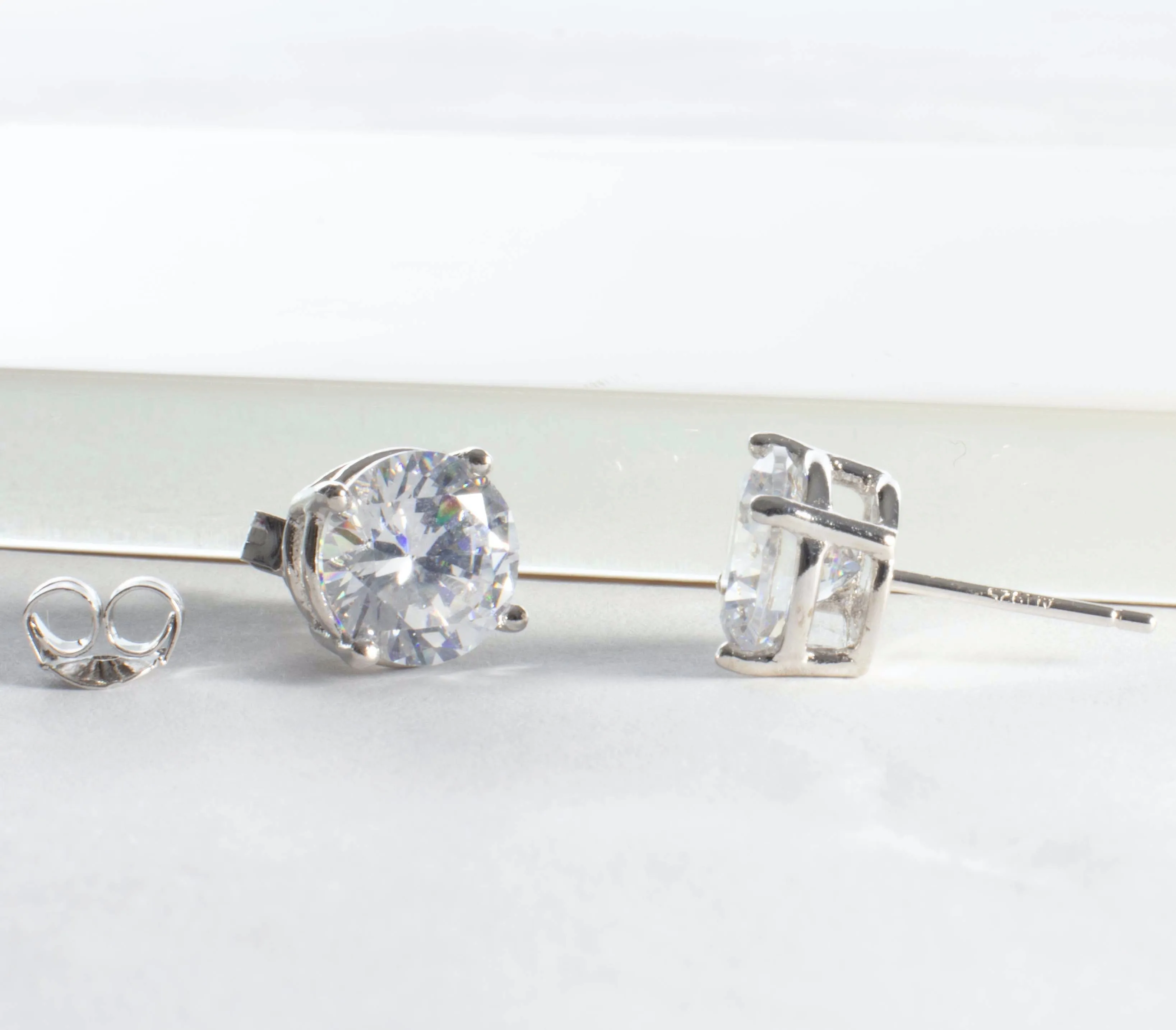CZ Prong Setting Studs 6.5mm - Gold or Silver