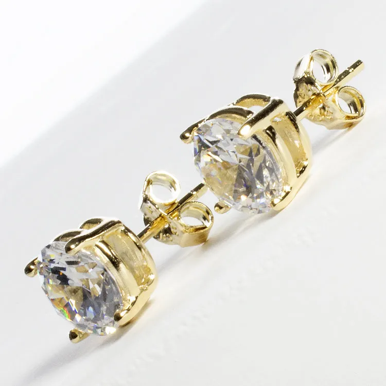 CZ Prong Setting Studs 6.5mm - Gold or Silver
