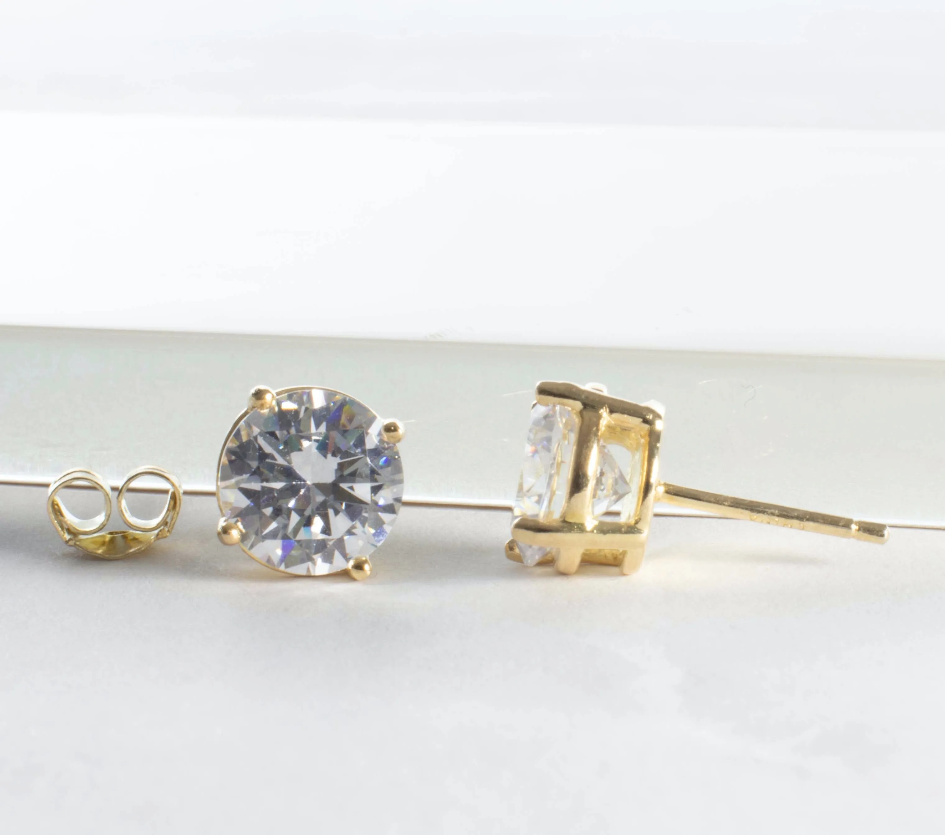 CZ Prong Setting Studs 6.5mm - Gold or Silver