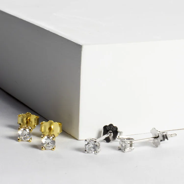 CZ Studs 3mm - Gold or Silver