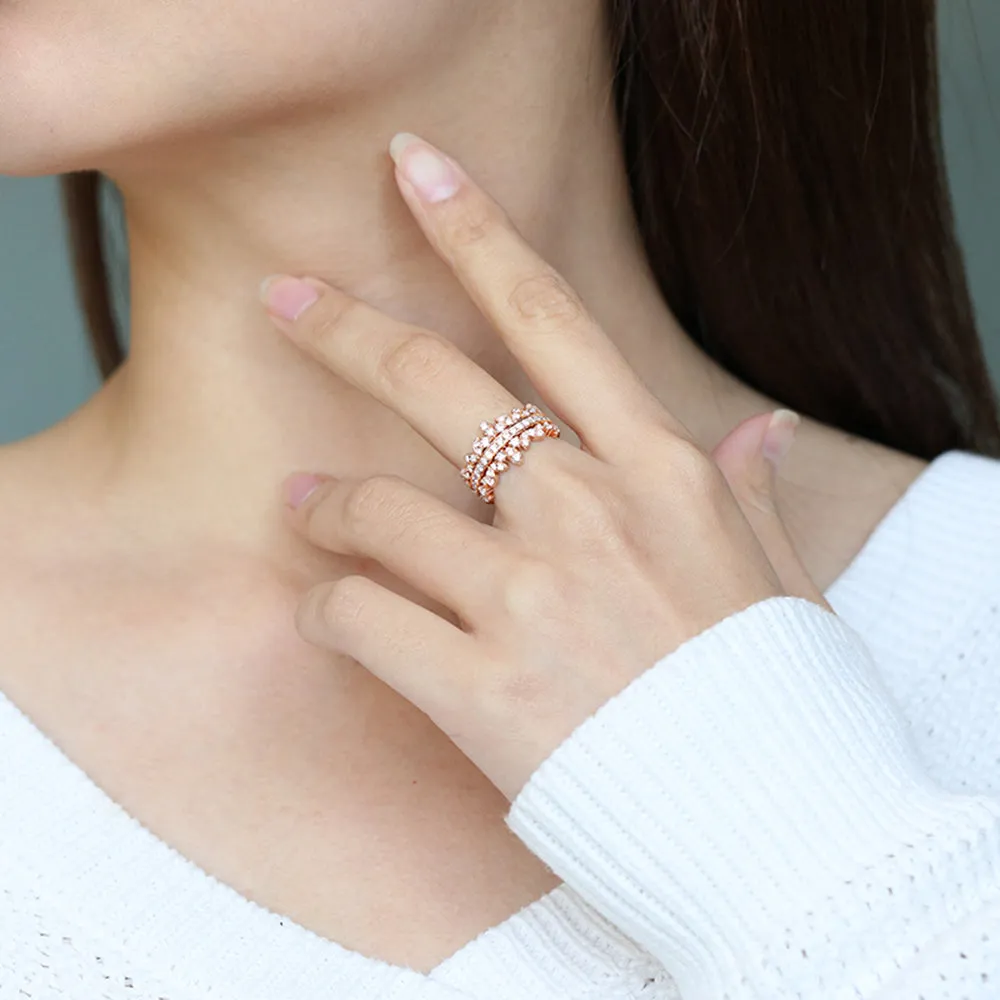 Diamond Crown Style Symmetrical Layers Ring