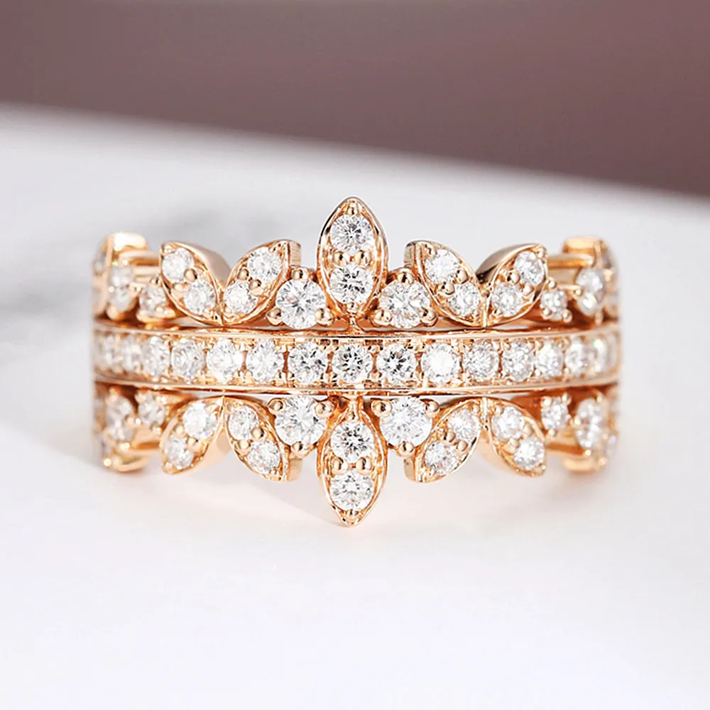 Diamond Crown Style Symmetrical Layers Ring