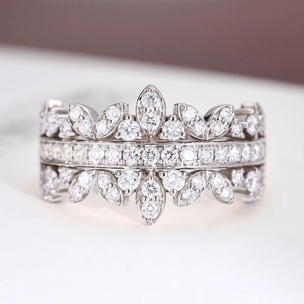 Diamond Crown Style Symmetrical Layers Ring