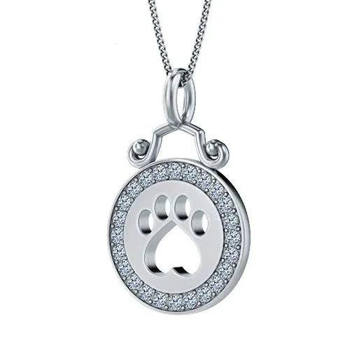 Diamond Halo Paw Print Pendant