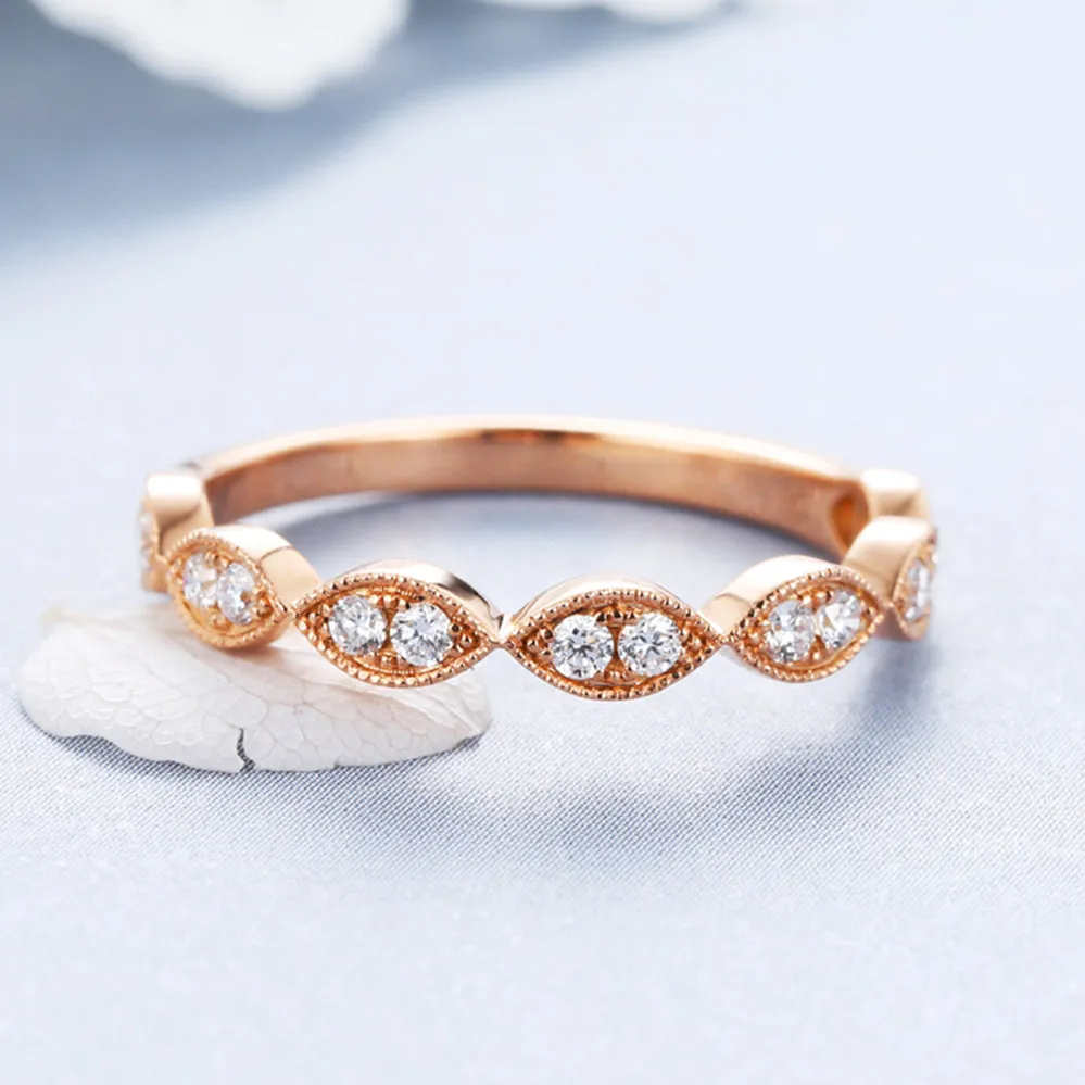 Diamond Milgrain Tiara Crown 2 Piece Bridal Rings Set