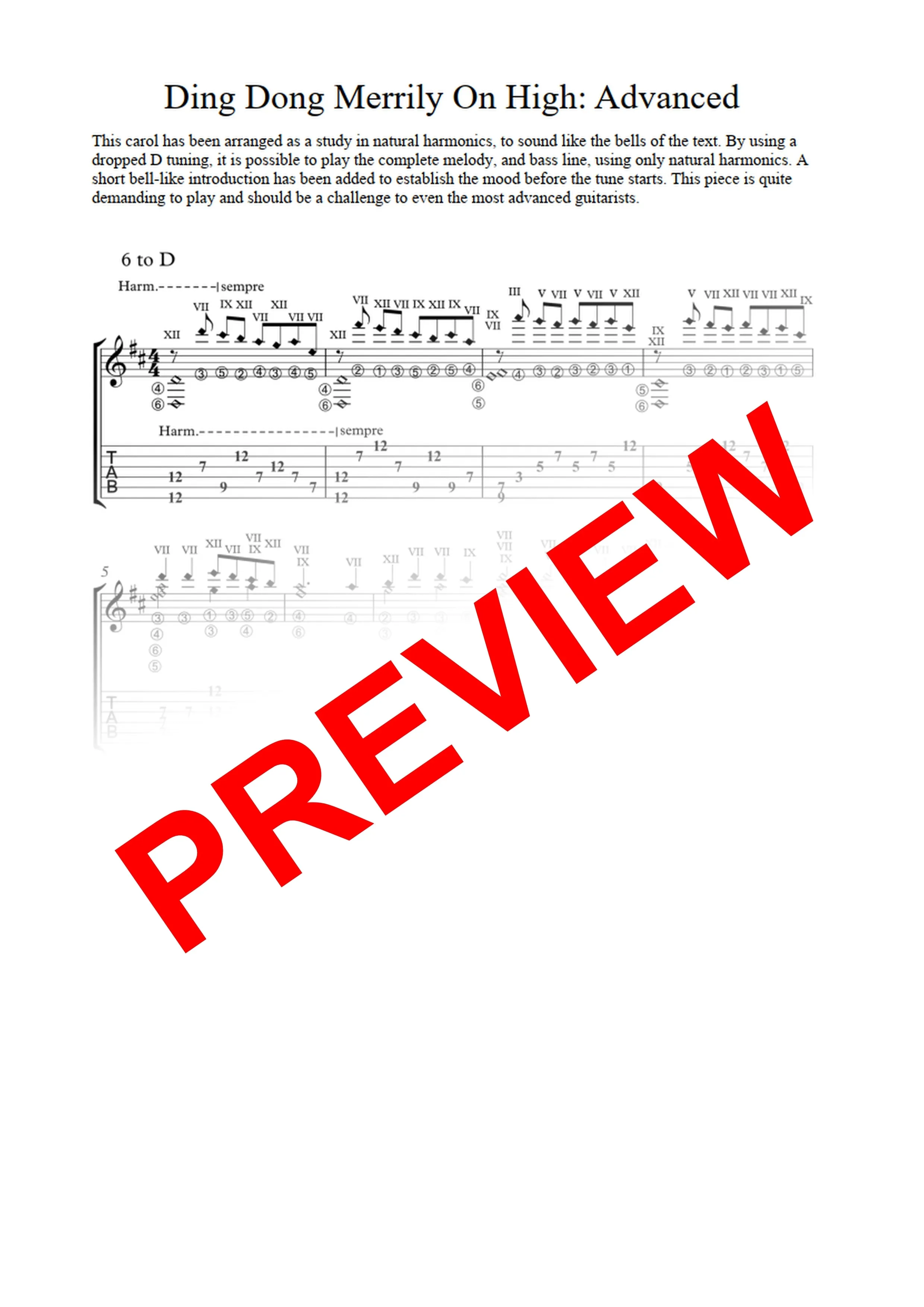 Ding Dong Merrily On High: Advanced Version for guitar - Sheet Music Download