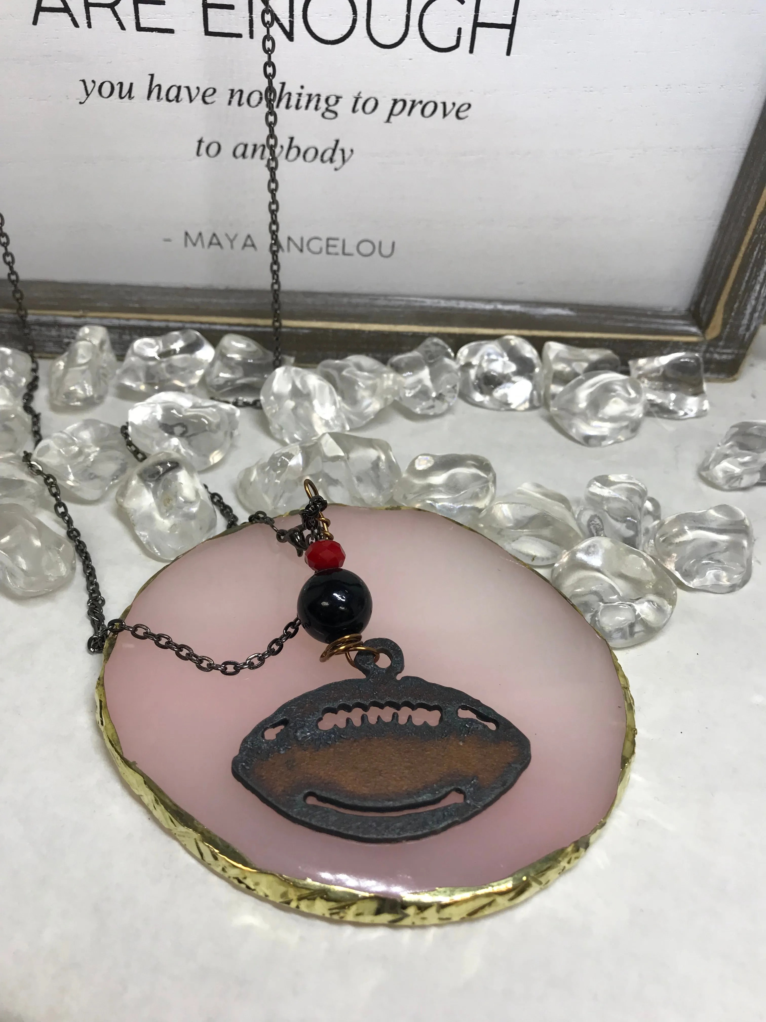Distressed Metal Football Necklace