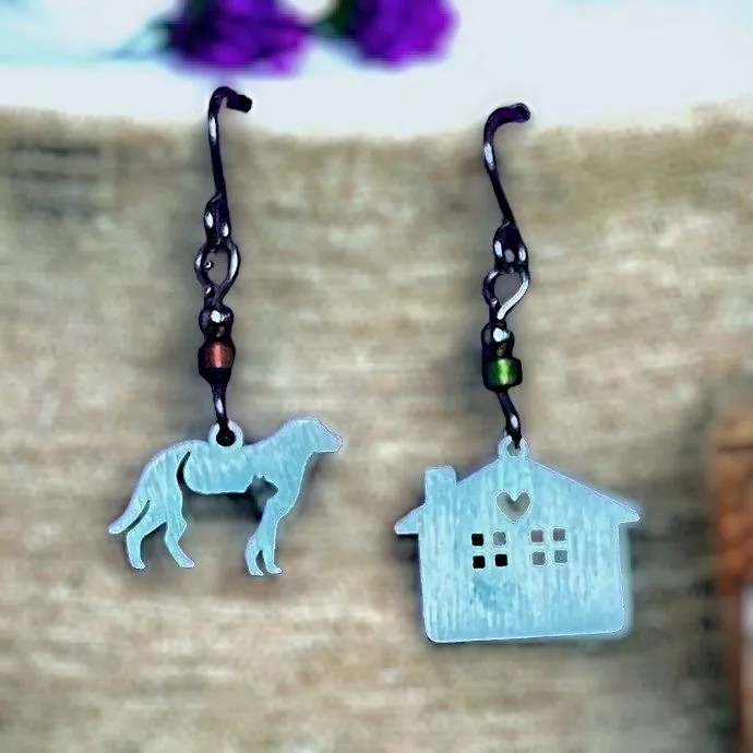 Dog and House Stainless Steel Earrings