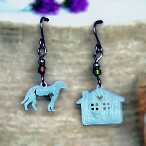 Dog and House Stainless Steel Earrings