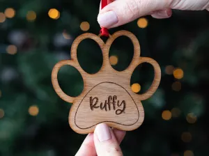 Dog Cat Paw Print Wooden Bauble