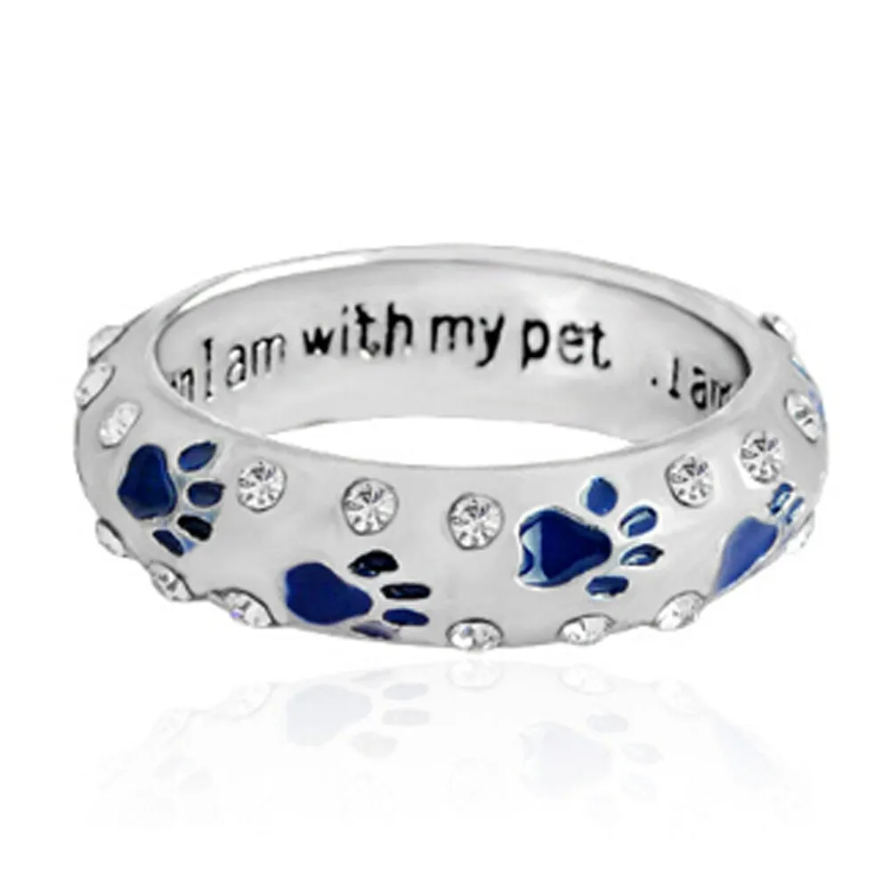Dog Claw Rhinestones Ring for Women When I Am with My Pet...