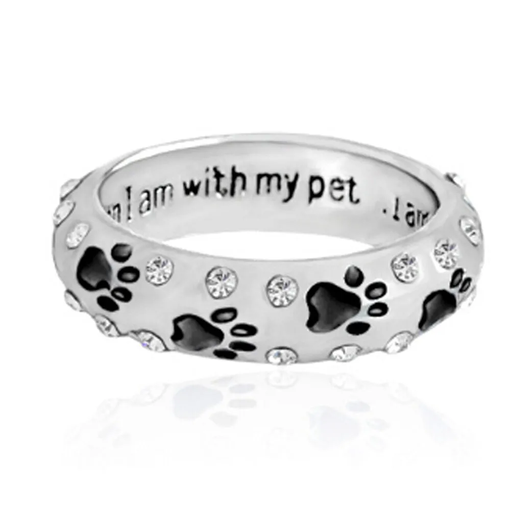 Dog Claw Rhinestones Ring for Women When I Am with My Pet...