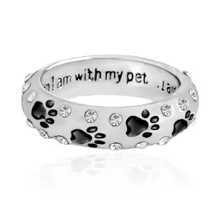 Dog Claw Rhinestones Ring for Women When I Am with My Pet...