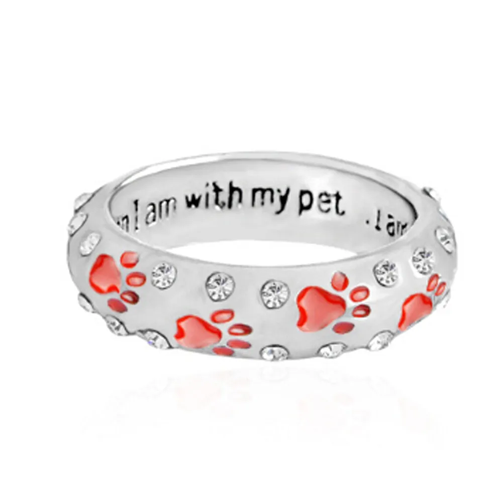 Dog Claw Rhinestones Ring for Women When I Am with My Pet...