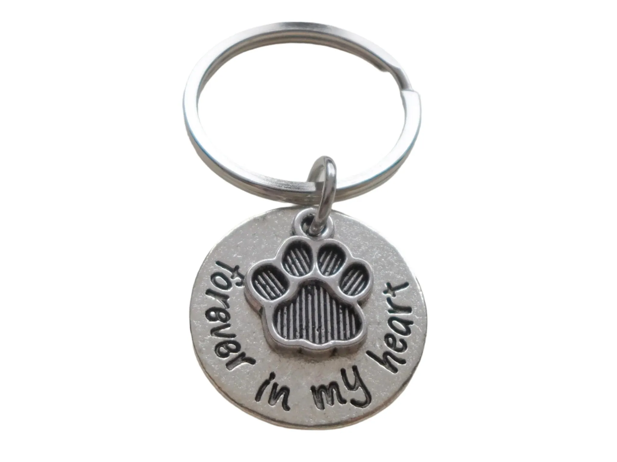 Dog Memorial Keychain • "Forever in my Heart" w/ Cute Paw Charm | JE
