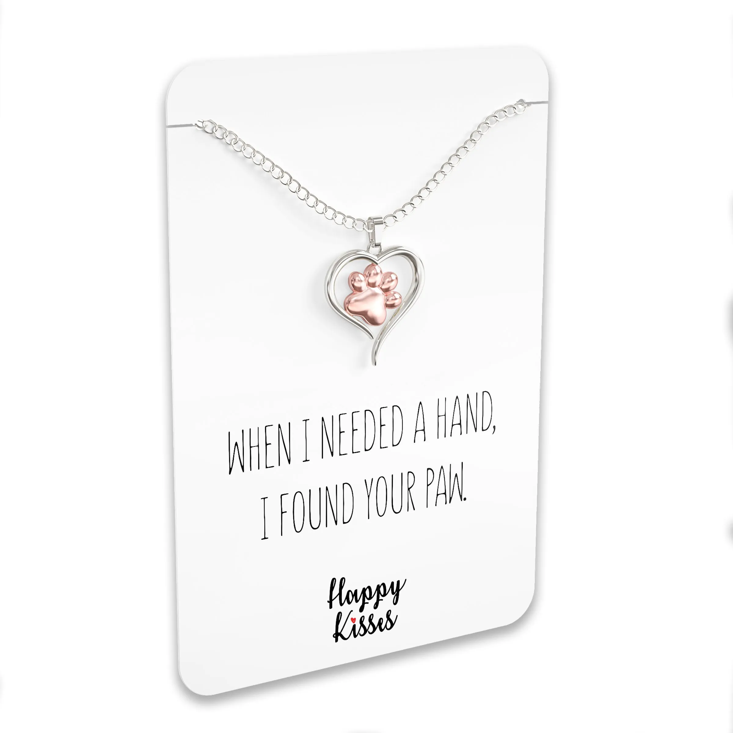 Dog Paw Heart Necklace- Silver & Rose Gold