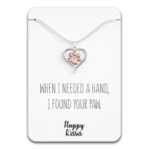 Dog Paw Heart Necklace- Silver & Rose Gold