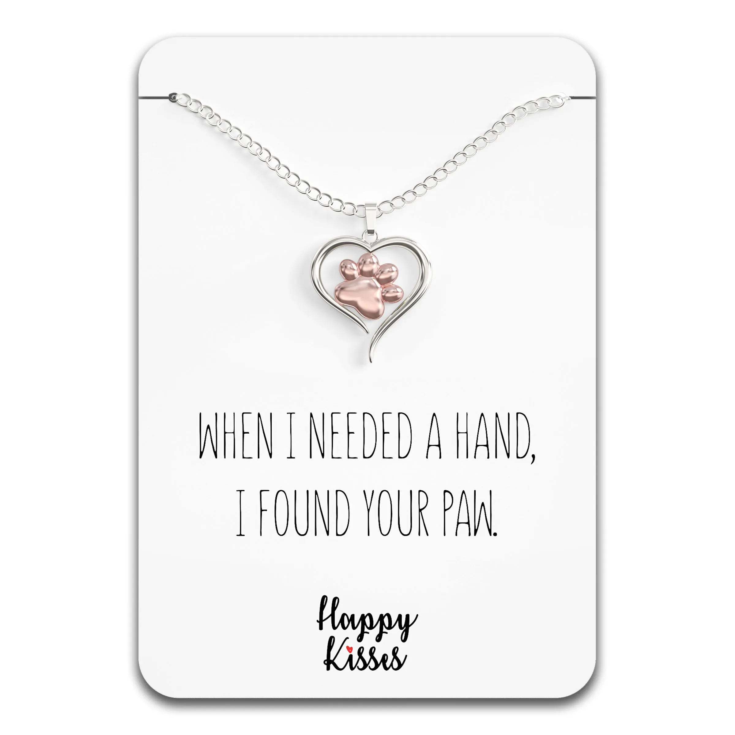 Dog Paw Heart Necklace- Silver & Rose Gold
