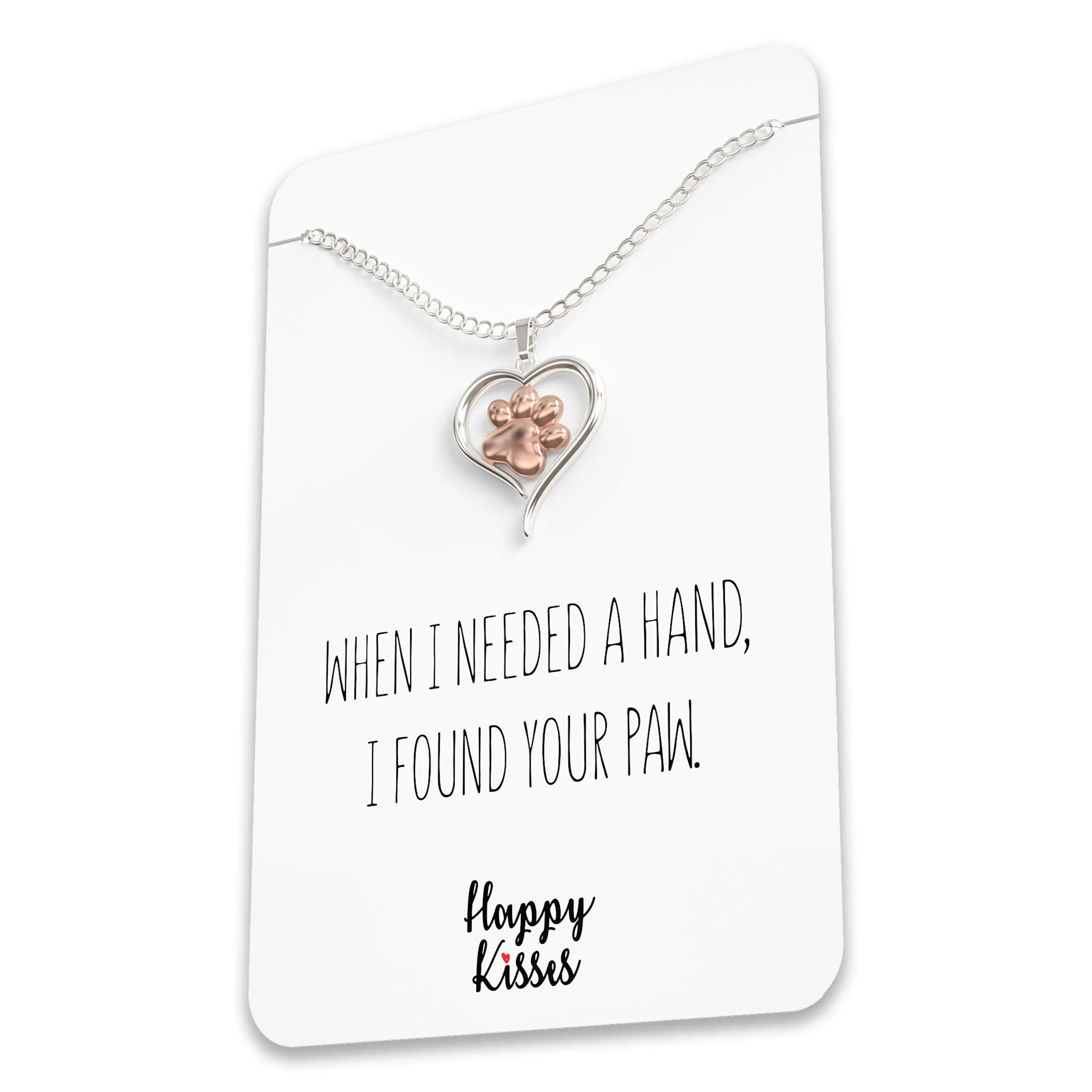 Dog Paw Heart Necklace- Silver & Rose Gold