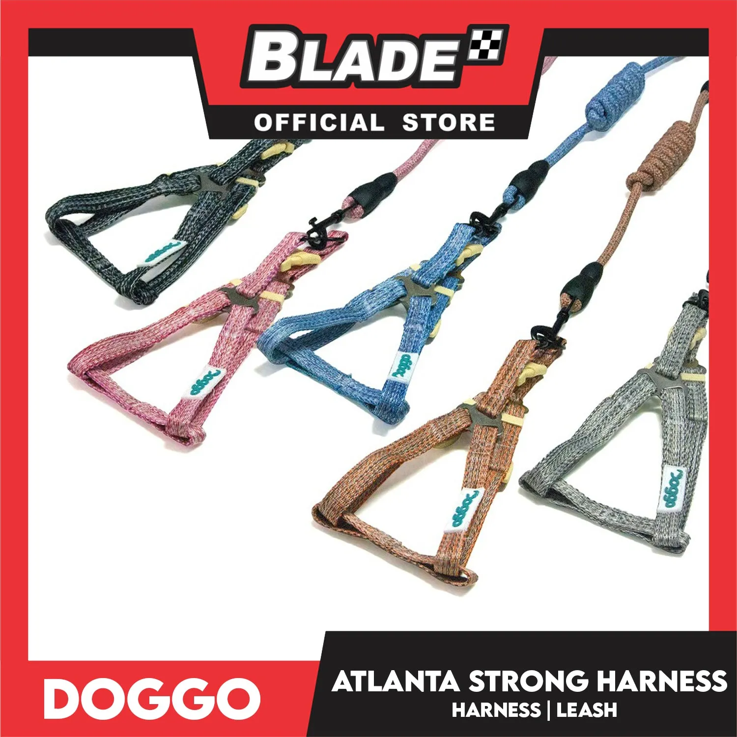Doggo Atlanta Strong Harness and Leash Set Extra Small Size (Black)