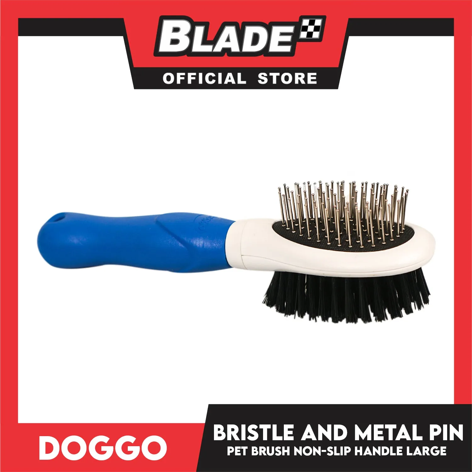 Doggo Bristle And Metal Pin Brush (Large) Non-Slip Handle For Your Dog