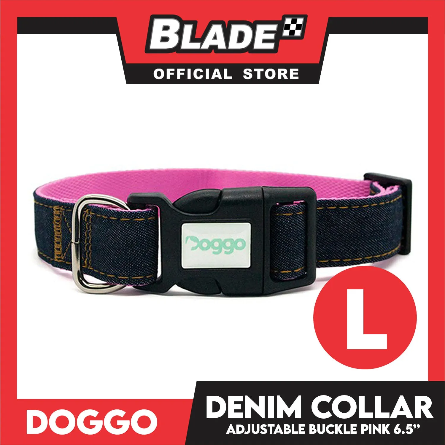 Doggo Collar Denim Design Large (Pink) Perfect Collar for Your Dog