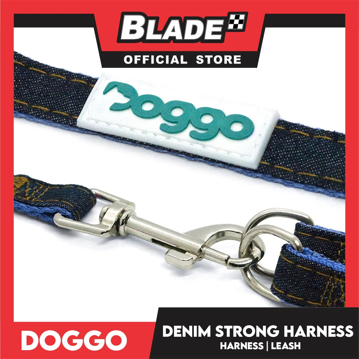 Doggo Denim Strong Harness Medium (Pink) Thick Leash and Straps for Your Dog
