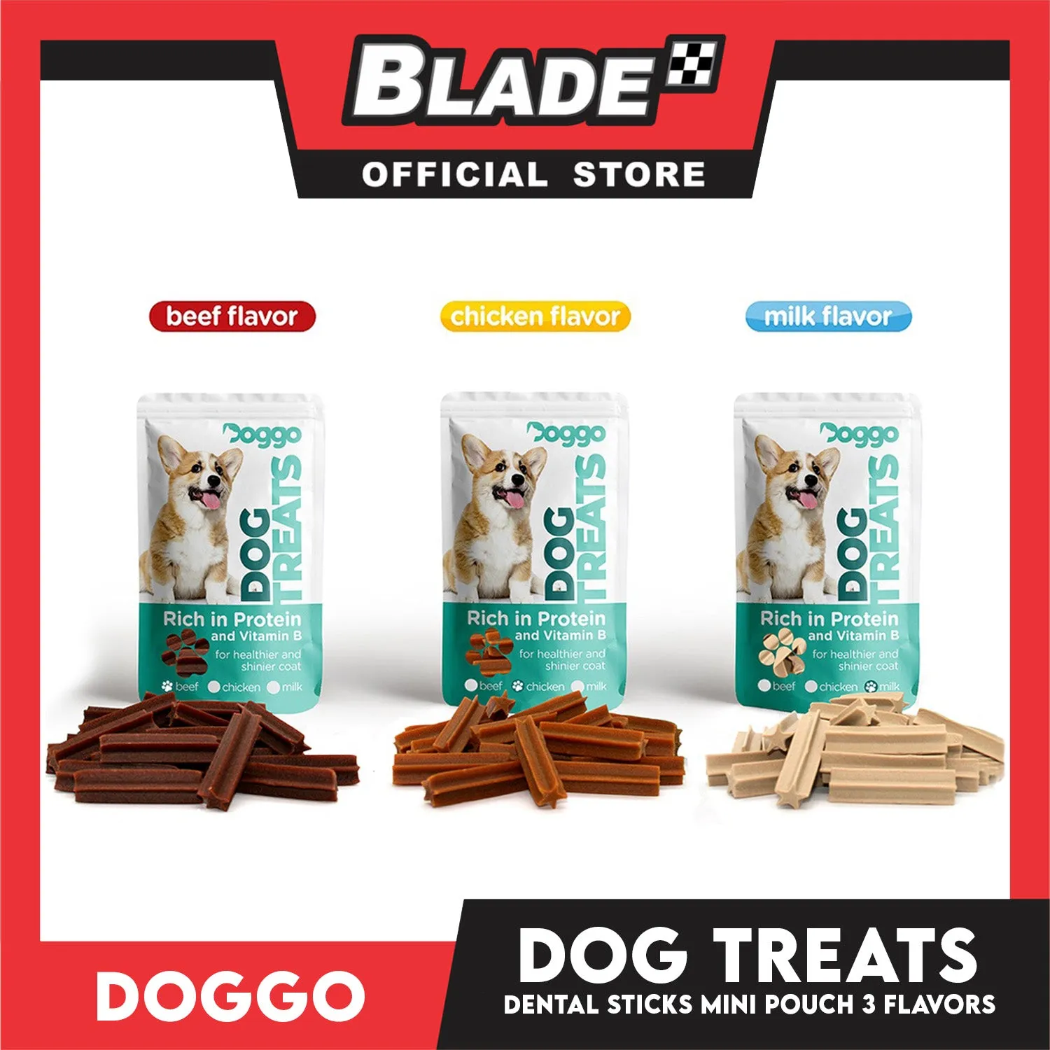 Doggo Dog Treats Dental Sticks Mini Pouch 10 pcs. (Beef Flavor) Dental Treats Mini for Your Dog