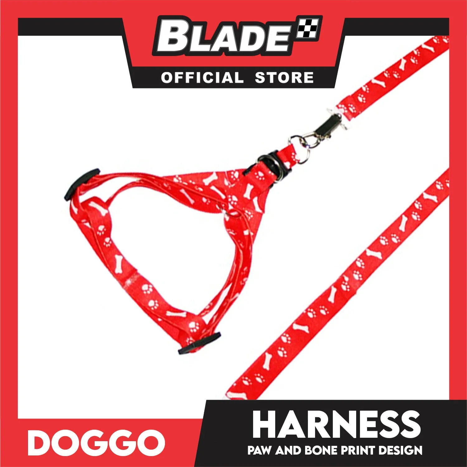 Doggo Harness Leash With Design Medium Size (Red) Harness Leash for Your Puppy