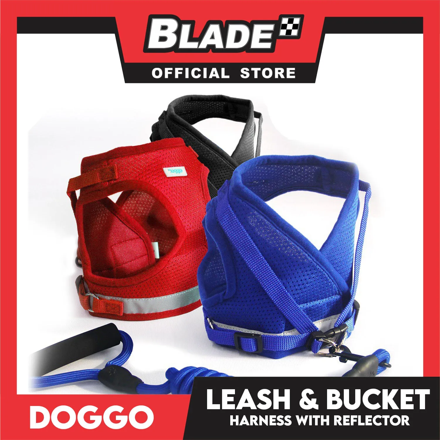 Doggo Leash and Bucket Harness with Reflector Extra Small (Red) Perfect Set for Your Dog